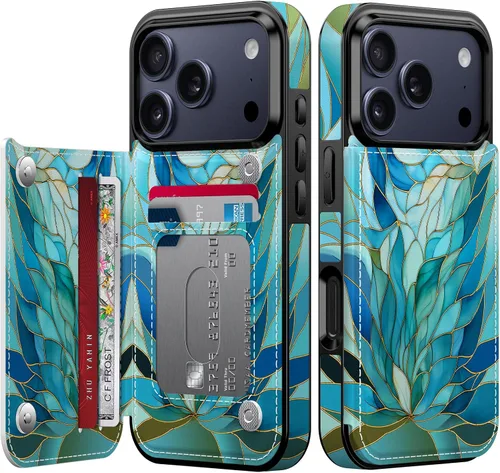 Vista 93 de FUNMIKO Funda tipo cartera para iPhone 13 con tarjetero, bloqueo RFID, protección de grado militar y obras de arte impresas con rayos UV, cierre