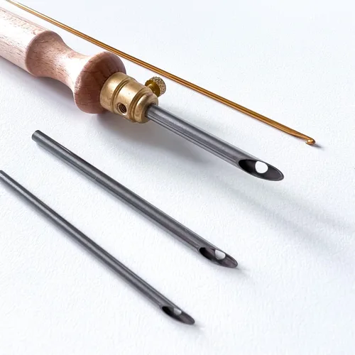 Vista 3 de Nurge Kit de agujas perforadoras de alta calidad, tubos de metal de 0.16 a 0.18 pulgadas y mango de madera para principiantes adultos, herramientas