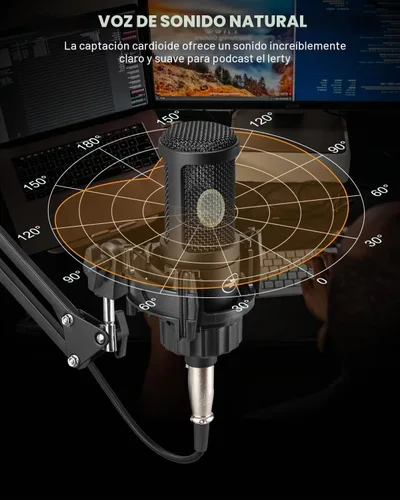 Vista 4 de Micrófono XLR para Podcast, Micrófono Condensador Cardioide Profesional de Estudio XLR con Diafragma Grande de 26mm para Grabación, Streaming