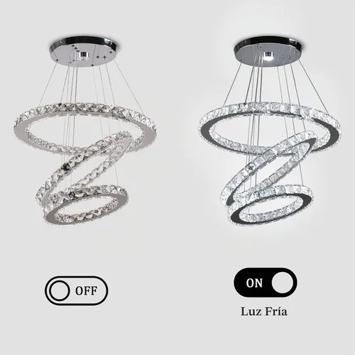 Vista 3 de Lámparas de araña LED de cristal modernas, lámparas colgantes con anillos (blanco frío 30/40/50 cm)