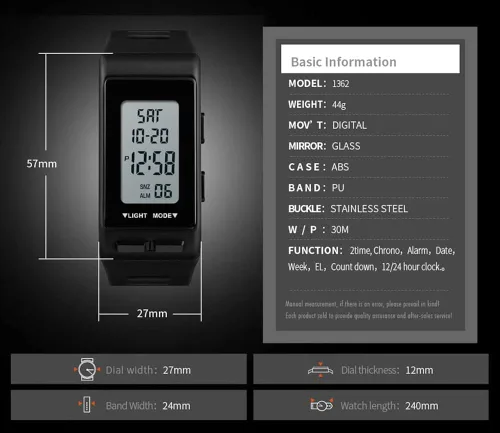 Vista 8 de Reloj de pulsera digital para mujer, resistente al agua, con visualización de la semana