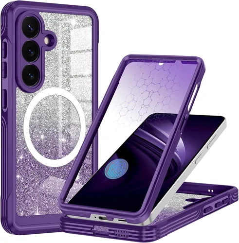 Vista 17 de Funda para Galaxy A16 5G, compatible con MagSafe, funda magnética con purpurina integrada con protector de pantalla de vidrio templado 9H, funda