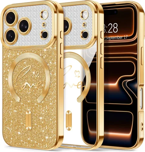 Vista 69 de Hython Funda para iPhone Air con purpurina, compatible con MagSafe Love Heart fundas magnéticas transparentes para teléfono para mujeres y niñas
