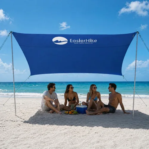 Vista 14 de EasierHike Tienda de campaña para playa, 7 × 7.15 pies, toldo de playa portátil fácil de desplegar, refugio de protección solar UPF50+, resistente