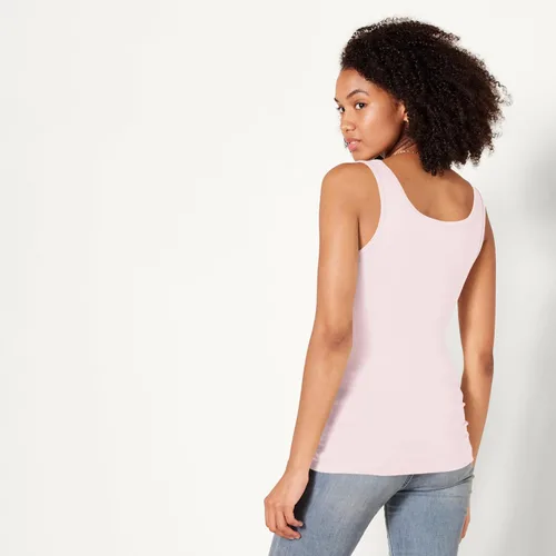 Vista 3 de Amazon Essentials Camisetas sin mangas ajustadas y acanaladas con cuello redondo para mujer, paquete de 2 Gris claro jaspeado/rosa claro