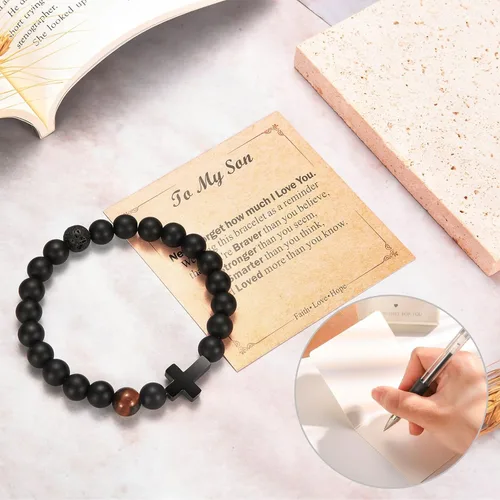 Vista 5 de Pulsera de cruz para hombre, adolescente, niños, regalos para papá, marido, padrino, hijo, nieto, sobrino, aniversario, cumpleaños, Navidad
