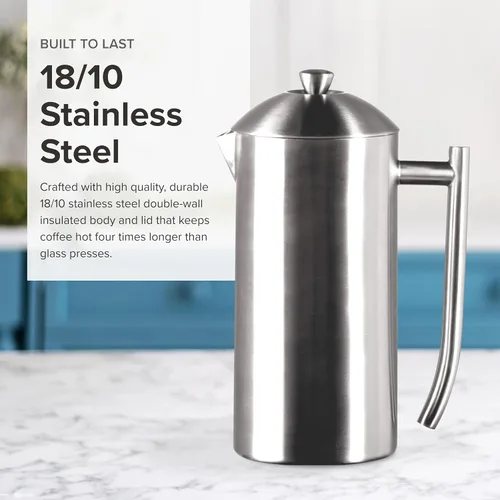 Vista 4 de Frieling Prensa de café de acero inoxidable de doble pared, 17 onzas, cafetera de prensa francesa aislada para acampar y viajes, diseño no plástico
