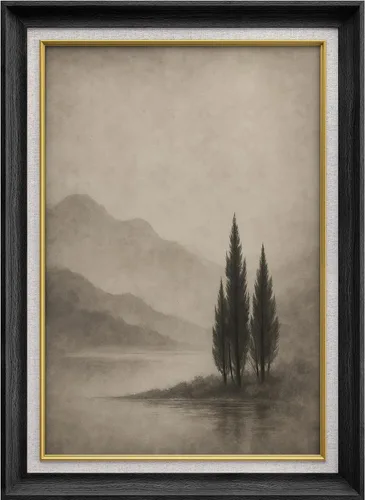 Vista 345 de MUDECOR Lienzo enmarcado prémium para pared, pinos nevados en bosque de invierno, ilustraciones modernas, arte contemporáneo, escénico, divertido