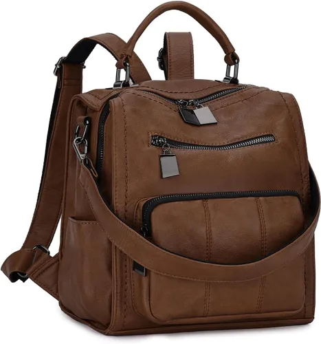 Vista 4 de Mochila RAVUO para mujer, bolso de piel de moda para damas, bolso bandolera convertible de diseño, mochila de hombro para 3 formas de llevar Beige