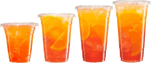 Vista 4 de Vasos de plástico transparente con tapas, sin BPA, 20 onzas, tazas de café desechables con borde enrollado, 100 piezas para oficina, tienda