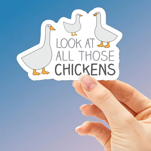 Vista 8 de Calcomanía de vid con texto en inglés «Look At All Those Chickens», citas divertidas de vid, calcomanía de meme de Internet para Hydroflask