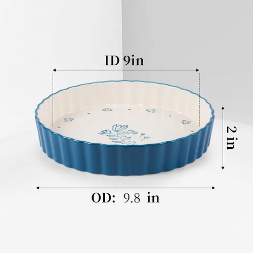 Vista 4 de Wisenvoy Sartén para tartas de cerámica para quiche, bandeja para tartas de 9 pulgadas de profundidad, sartén para quiche