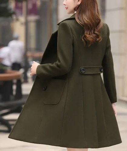 Vista 4 de Chouyatou - Elegante abrigo con cuello de solapa y abotonadura doble para mujer, de mezcla de lana