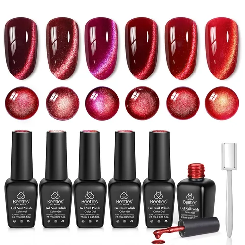 Vista 54 de beetles - Juego de esmaltes en gel color borgoña – Berry Merlot 6, ciruela, cereza, moca, rojo, otoño-invierno, morado oscuro, vino púrpura oscuro