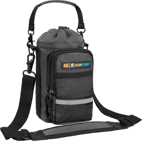 Vista 11 de SUN CUBE Portabidón de agua con correa, bolsa aislada para botella de agua con bolsillo para teléfono, soporte cruzado para botella para caminar