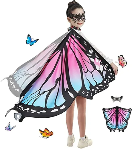 Vista 4 de Alas de mariposa para niñas y niños disfraz de Halloween chal de hadas festival vestido fiesta