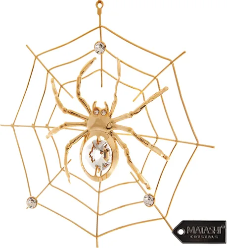 Vista 3 de Paquete de 2 adornos colgantes de araña de la suerte chapados en oro de 24 quilates para árbol de Navidad, araña, tradiciones milagrosas, decoración