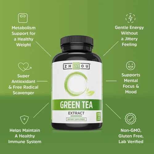 Vista 3 de Zhou Extracto de té verde con EGCG, metabolismo, energía natural, enfoque mental, apoyo inmunológico, fórmula cardíaca antioxidante y saludable, sin