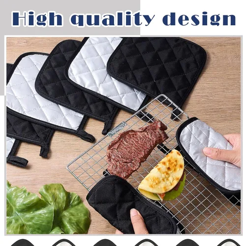 Vista 6 de Bokon 12 Pcs Pot Holders for Kitchen, Black Potholders Sets, Heat Resistant Cotton Hot Pad Oven Mitts Trivet with Hanging Loops for Baking Cooking