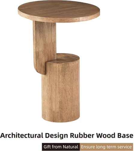 Vista 3 de COZAYH Farmhouse - Mesa alta para bebidas con base de diseño geométrico, natural Mesa auxiliar minimalista moderna redonda de madera en forma de C