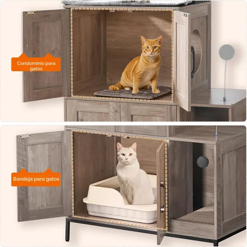 Vista 8 de HOOBRO Mueble para Caja de Arena para Gatos, Mueble Oculto para Caja de Arena 2 en 1 con Estante, Gabinete Doble para Caja de Arena con 2 Pelotas