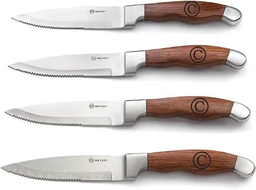 Vista 2 de Cuchillos para carne personalizados Juego de 4 cuchillos de carne dentados..