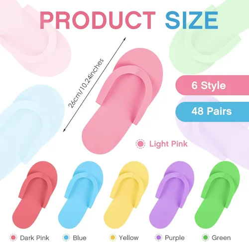 Vista 4 de Geyoga 48 pares de pantuflas desechables de pedicura de espuma, desechables, para spa, pedicura, para mujeres, salón de manicura, spa (coloridas)