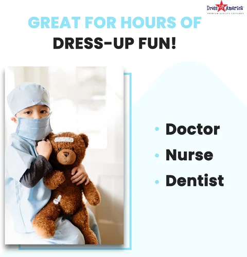 Vista 6 de Dress Up America Disfraz de médico para niños disfraz de médico para niños traje de juego de simulación azul y rosa