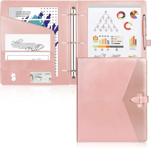 Vista 14 de Toplive Padfolio - Carpeta organizadora de 3 anillas, carpeta de negocios para mujer, tamaño A4/carta, piel sintética, profesional, para Negro
