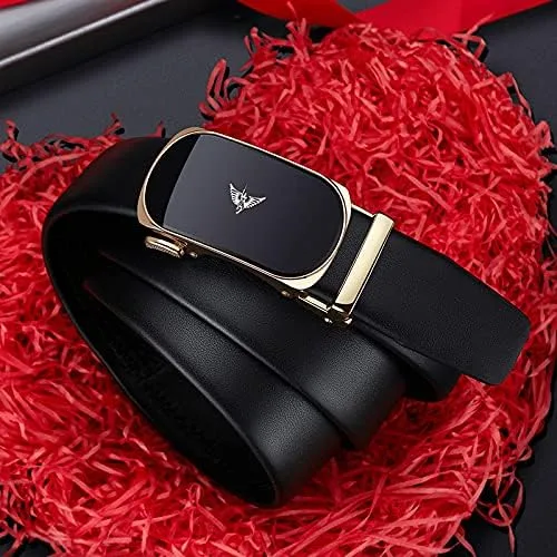 Vista 6 de Cinturones de cuero para hombre con hebilla deslizante automática con caja de regalo