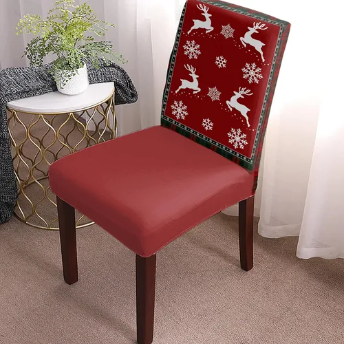 Vista 2 de 4 fundas protectoras navideñas para sillas de comedor, elásticas, extraíbles y lavables, fundas de asiento de asiento de copo de nieve de invierno