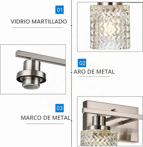 Vista 6 de MELUCEE - Lámpara de pared de 2 luces con pantalla de vidrio martillado