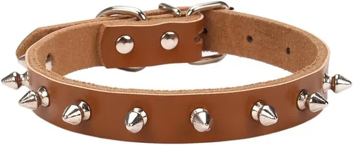 Vista 5 de Collar de cuero vacuno genuino ajustable para gatos y cachorros de perro, A-ROJO