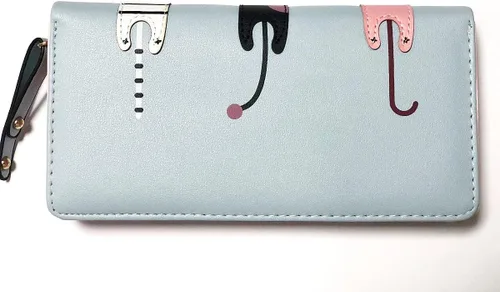 Vista 2 de Hjkiopc Lindo gato largo cartera cremallera cartera femenina cartera chica cartera cartera de cuero niño cartera monedero monedero 18 ranuras
