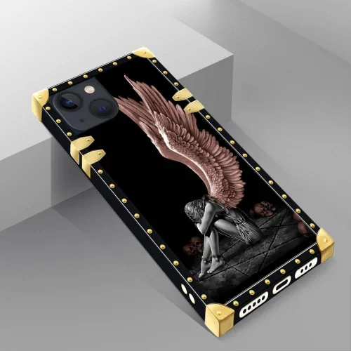 Vista 7 de DAIZAG Funda compatible con iPhone 14 Pro Max, funda de Angel Wings Girl para iPhone 14 Pro Max, decoración de metal de TPU suave a prueba de golpes