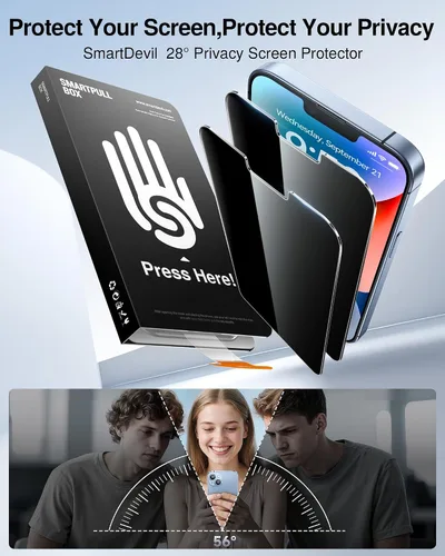 Vista 2 de SMARTDEVIL Paquete de 2 protectores de pantalla de privacidad para iPhone 14/iPhone 13/iPhone 13 Pro, antiespía, de grado militar, inastillable