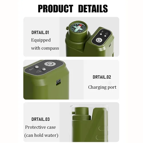 Vista 8 de Filtro de agua eléctrico portátil, purificador de agua portátil, purificador de agua de supervivencia, elimina hasta el 99.99% de las impurezas