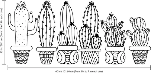 Vista 2 de Juego de 6 calcomanías de vinilo para pared, plantas de cactus, de 11 a 7 pulgadas cada una, decoración moderna para el hogar, sala de estar