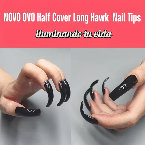 Vista 2 de NOVO OVO Halloween 500 piezas Puntas de uñas postizas curvas Hawk transparentes extra súper extremas de curva profunda y media, puntas de garra