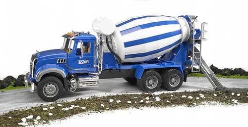 Vista 8 de Camión Mack mezclador de cemento y granito marca Bruder Escala 1:16, ventanas delanteras y traseras, fabricadas en Alemania, mayores de 4 años