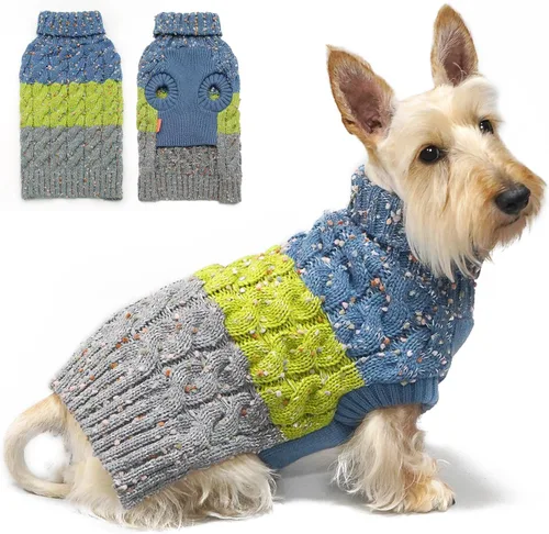 Vista 19 de KYEESE Suéteres para perros pequeños, suéter para mascotas con bloques de color macho, suéter para mascotas con hilo mullido, suéter de punto