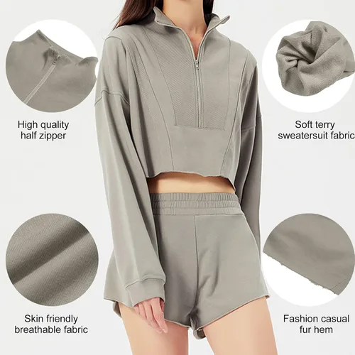 Vista 5 de Flygo Sudaderas de media cremallera para mujer, sin botones, de gran tamaño, para correr, gimnasio, ropa deportiva