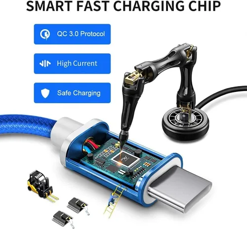Vista 5 de Cable PD azul de 4 pies USB-C a tipo C, cable de carga rápida para Galaxy A72, A52, A42, A32, A12, sincronización de cable de alimentación [C a C]