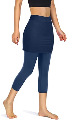 Vista 5 de XUETON Leggings con falda de tenis para mujer con bolsillos, cintura alta, levantamiento de glúteos, pantalón deportivo con volantes y falda
