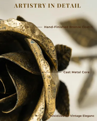 Vista 4 de Rosa de bronce hecha a mano, regalo de boda del 8 y 19 aniversario para esposa, recuerdo de flores de metal sólido, regalo de aniversario de boda