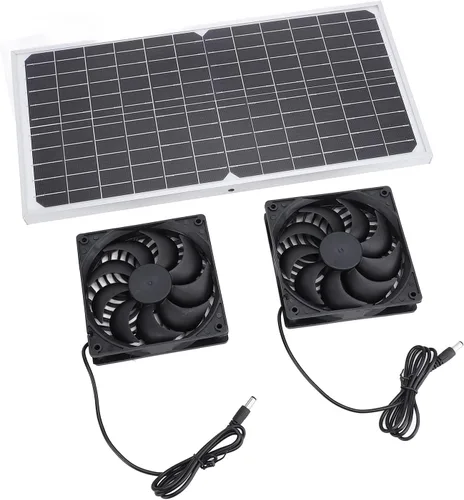Vista 3 de Dpofirs Kit de ventilador de escape solar de 16 W Ventilador de ventilación dual con panel monocristalino para casa de mascotas invernadero