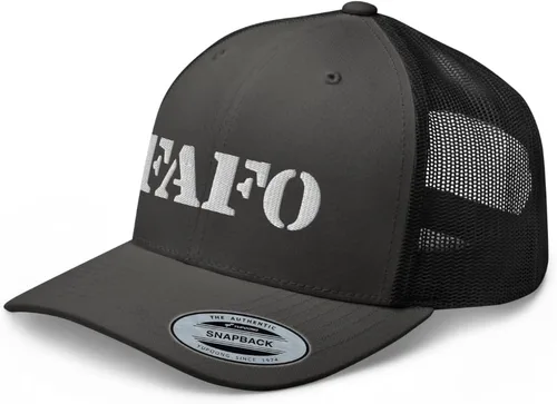 Vista 15 de FAFO Fuck Around and Find Out - Gorra de camionero curvada con corona media ajustable Negro