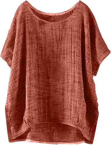 Vista 14 de Nantdog Summer Tops for Women 2025 Short Sleeve Crew Neck Linen Cotton Shirts Plus Size Gauze Casual Dressy Blouse Outfits