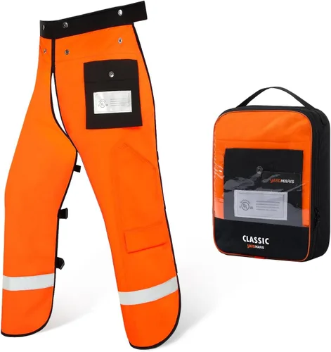 Vista 13 de Delantal de seguridad para motosierra de 8 capas, resistente, con cintura ajustable y bolsillo para hombres/mujeres, clásico C, naranja y negro