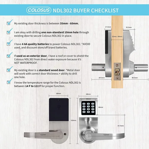 Vista 2 de Colosus Cerradura Digital Electrónica de Confianza sin Llave para Puerta, Teclado – Seguridad Smartcode, Otorgar y Controlar Acceso para Hogar